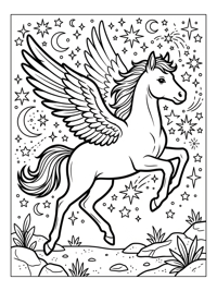 Baby Pegasus Soaring Through Starry Sky