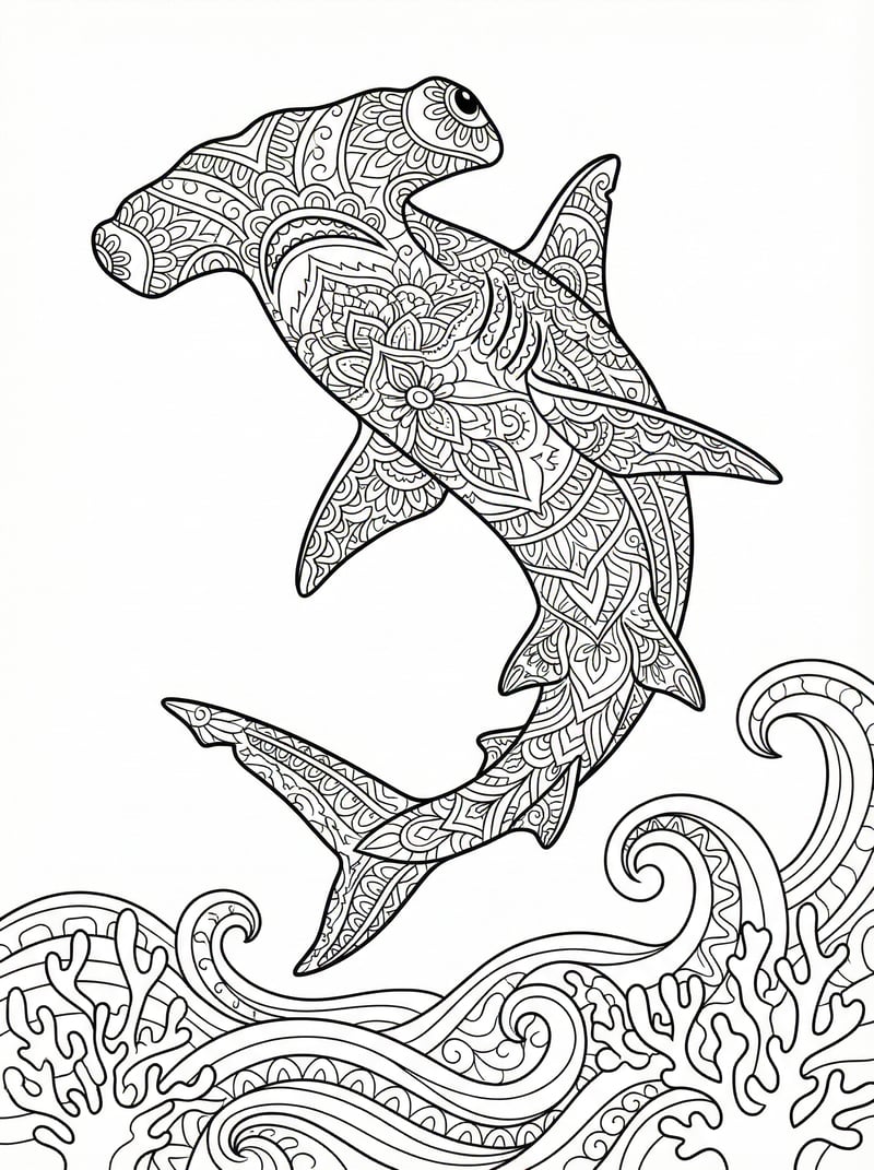 Hammerhead Shark Leaping Over Waves With Coral