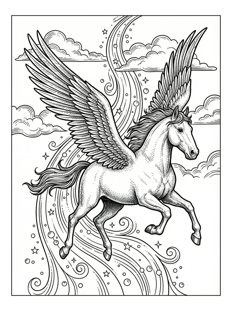 Pegasus Galloping Through Cloudy Sky