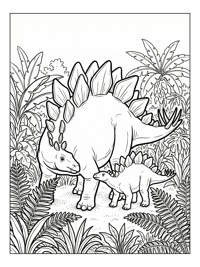 Mother Stegosaurus Baby Guarding Jungle