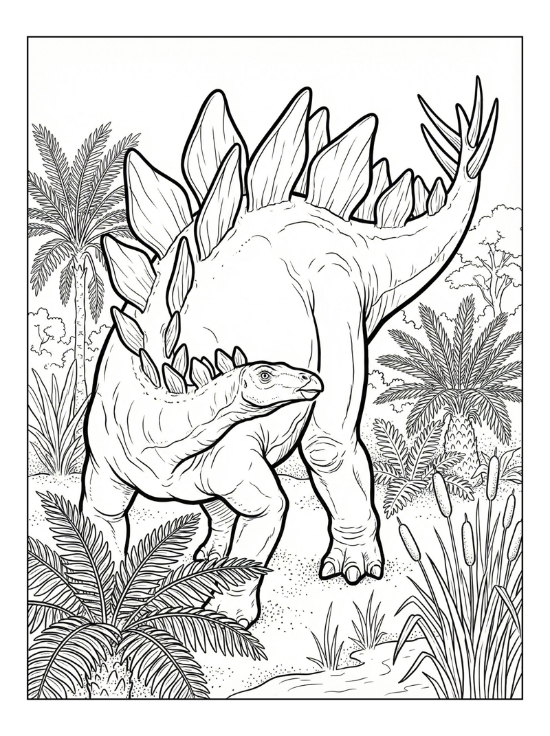Stegosaurus With Baby In Swampy Marsh