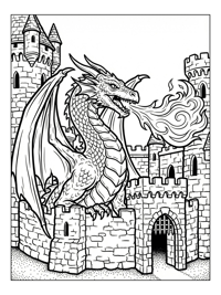 Ancient Western Dragon Breathing Fire Castle