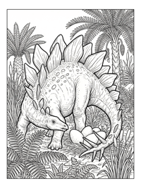 Stegosaurus Guarding Dinosaur Eggs Swamp