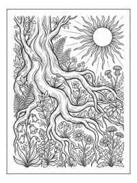 Winding Roots Forest Flowers Sun