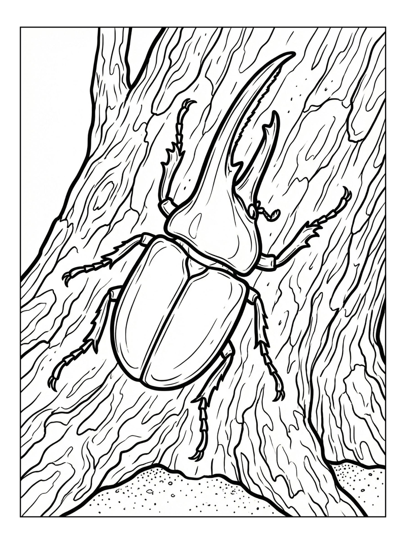 Hercules Beetle Resting On Tree Bark