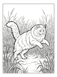 Ragdoll Cat Leaping In Grassy Field