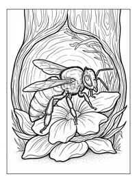 Bee On Flower In Tree Trunk