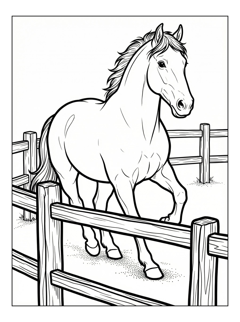 Farm Horse Prancing In Wooden Fence