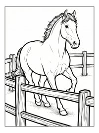 Farm Horse Prancing In Wooden Fence