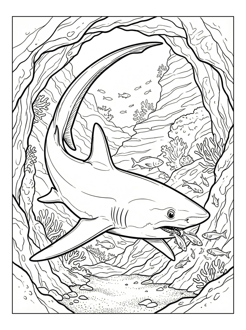 Thresher Shark Feeding In Underwater Cave