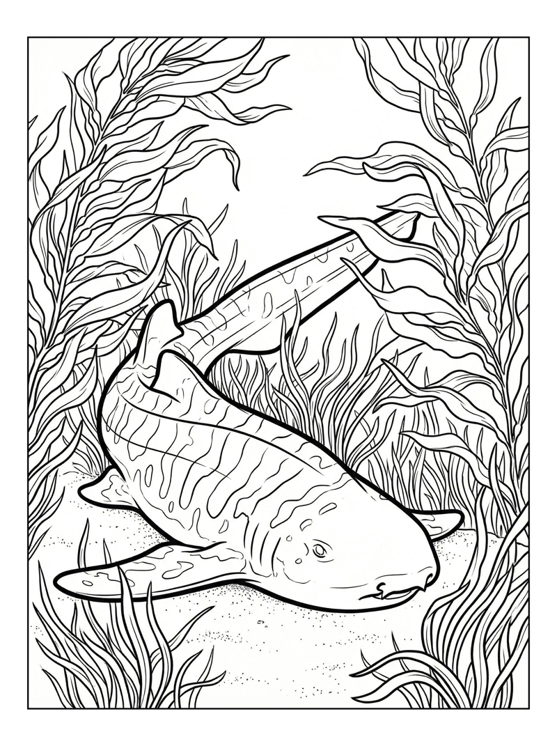 Leopard Shark Resting In Kelp Forest