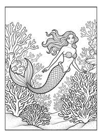 Mermaid Princess Swimming In Coral Reef