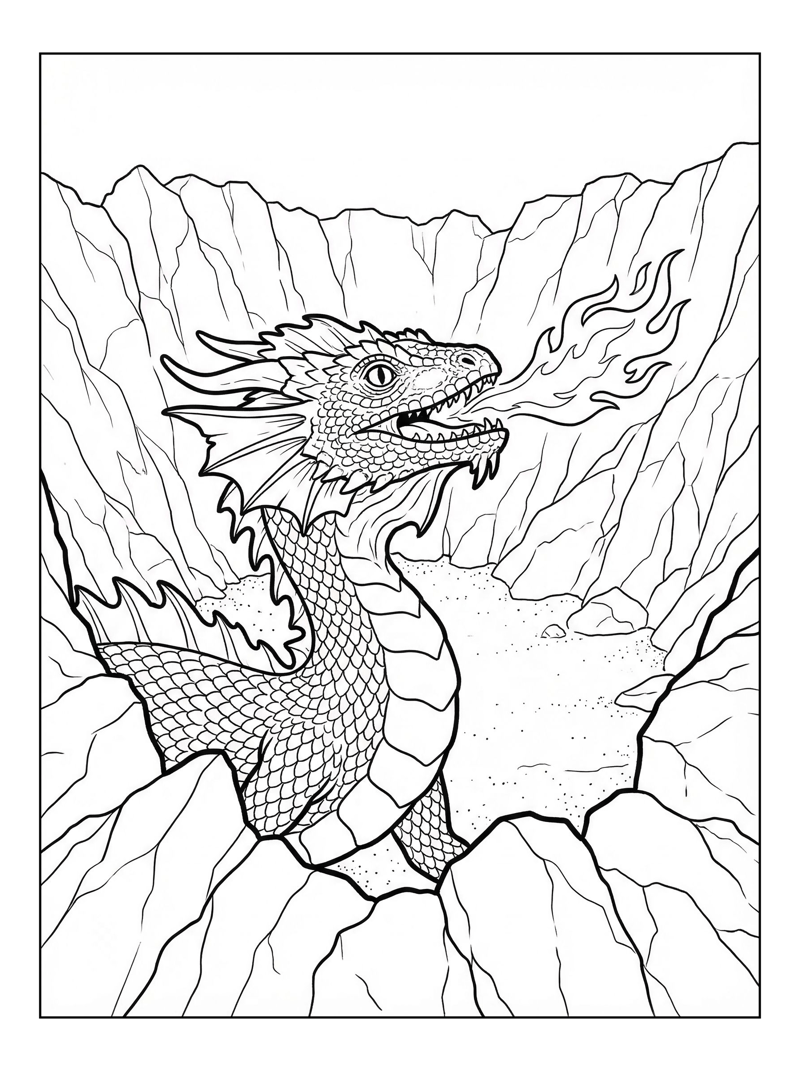 Forest Dragon Breathing Fire In Crater