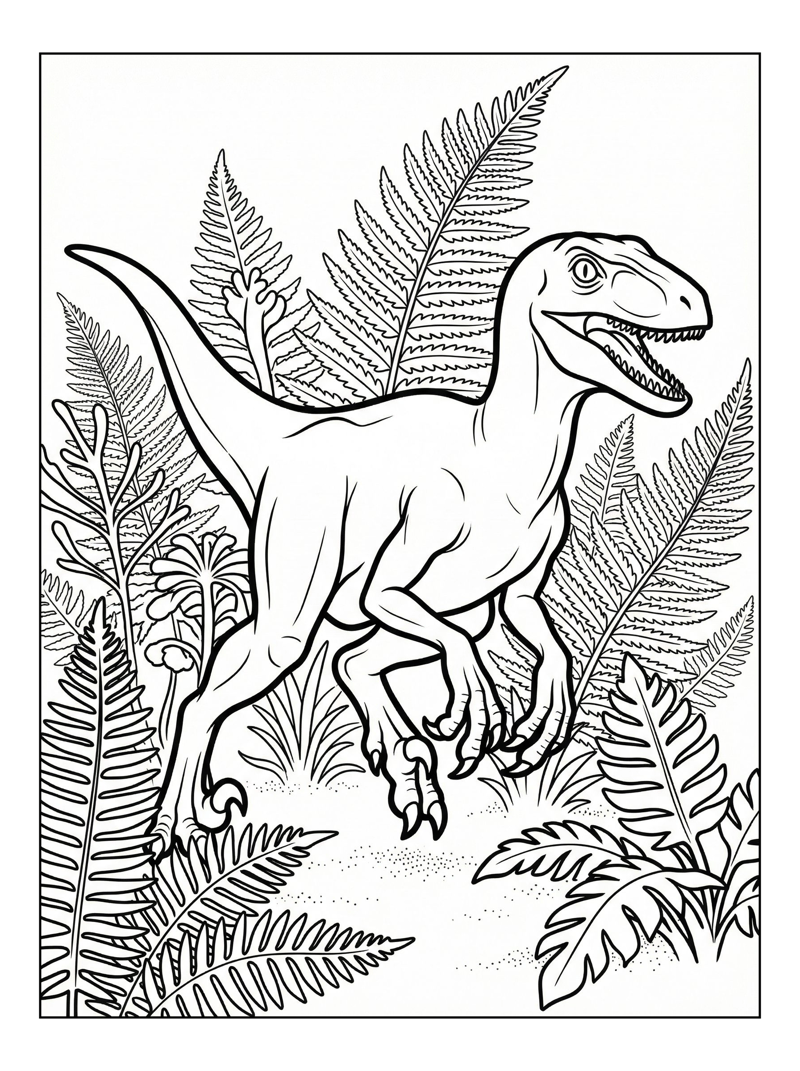 Dinosaur Running Through Fern Forest