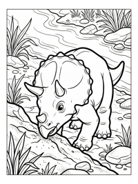 Hatchling Triceratops Sniffing Riverbank Ground