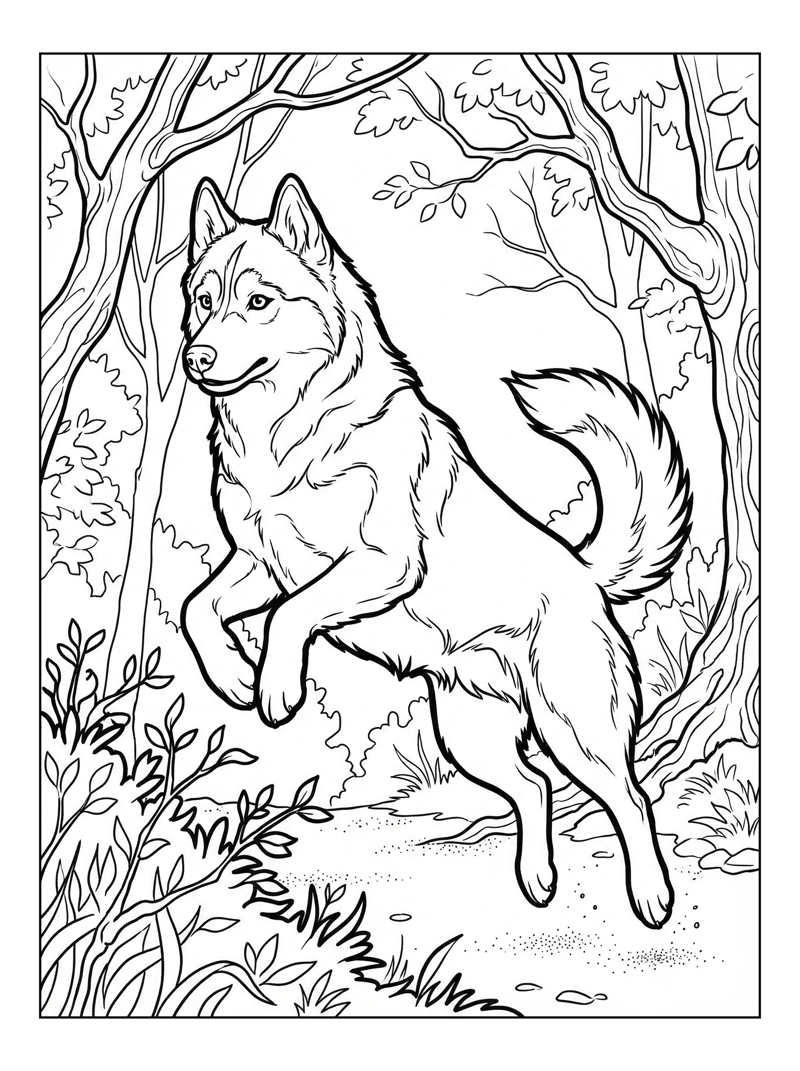 Siberian Husky Jumping Woodland Trail