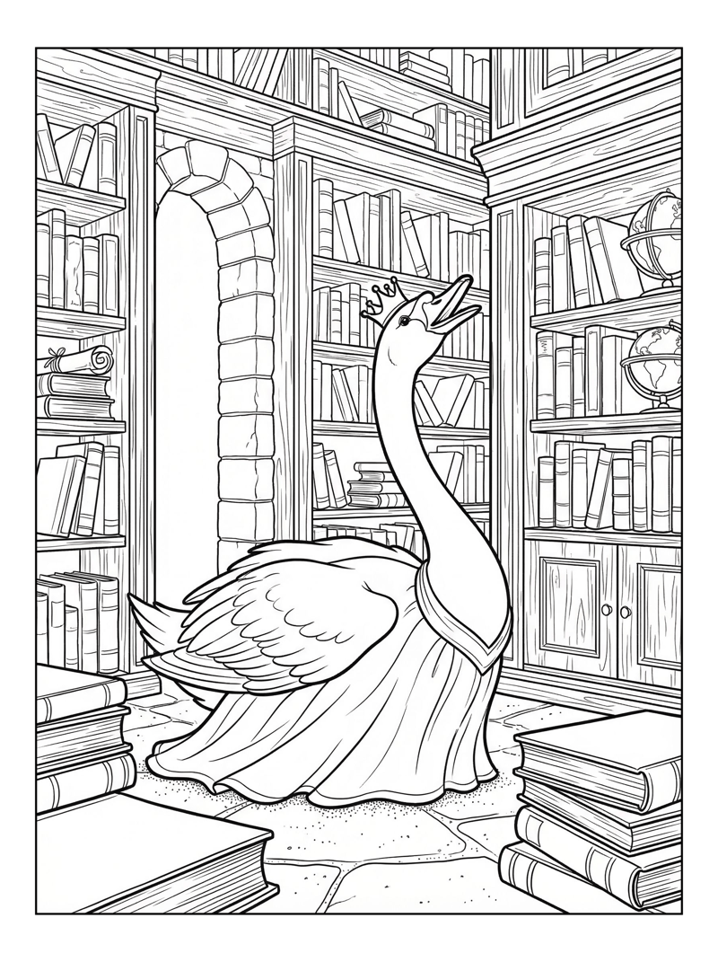 Swan Princess Singing In Castle Library