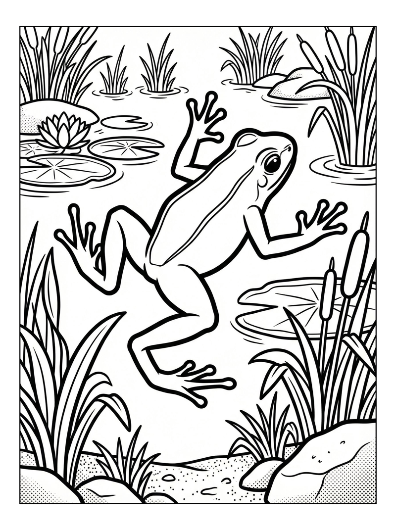 Poison Dart Frog Jumping In Pond