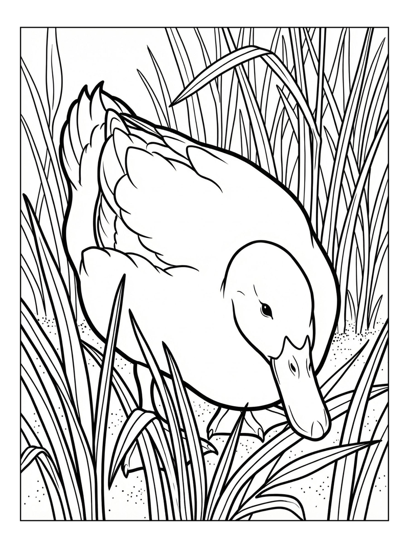 Pekin Duck Foraging In Reed Bed