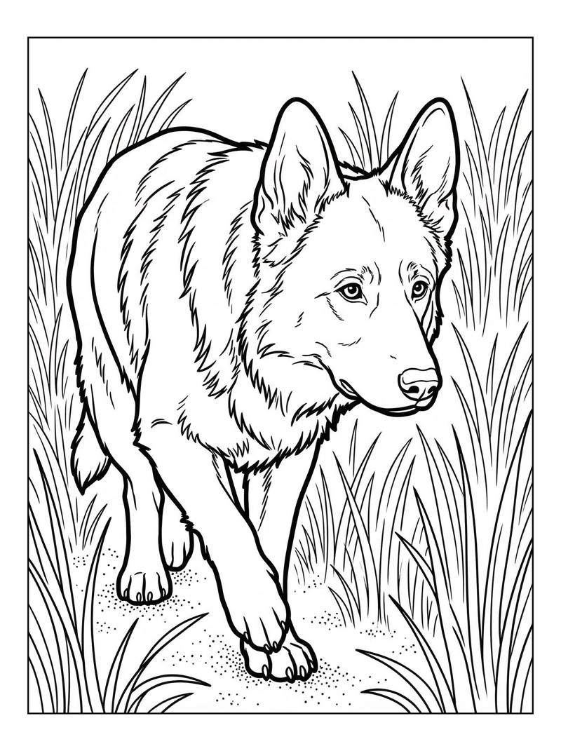German Shepherd Walking In Grassy Park