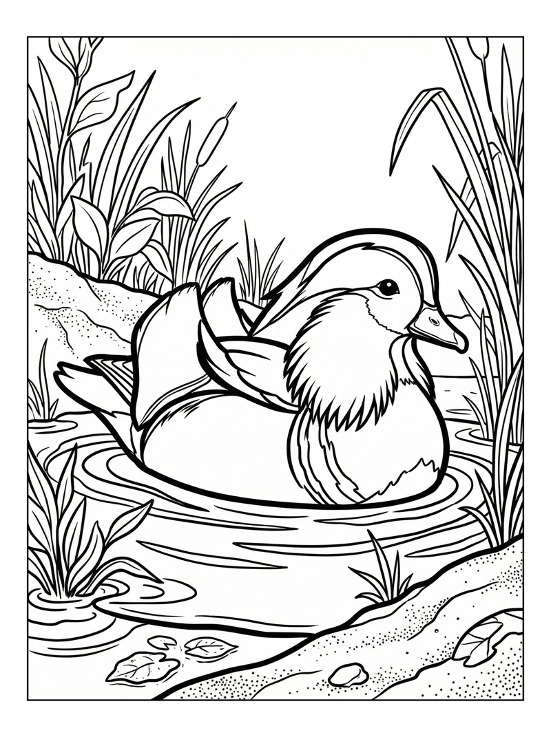 Mandarin Duck Floating In Pond