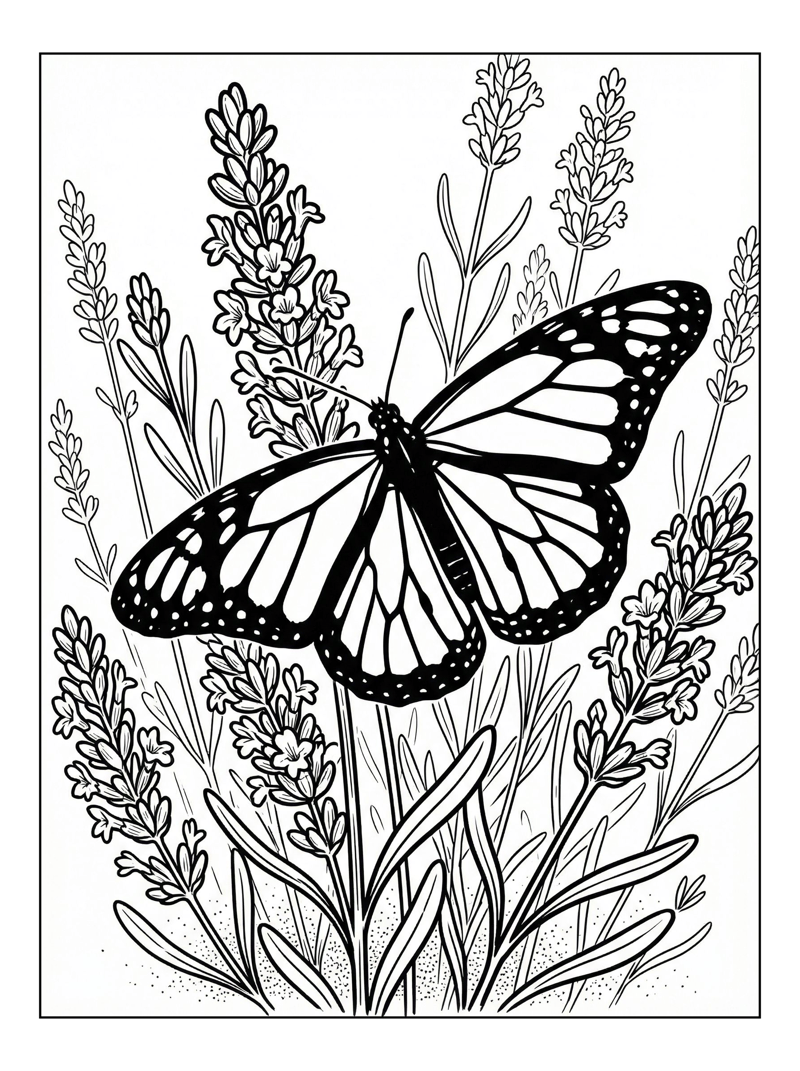 Monarch Butterfly Resting In Lavender Field
