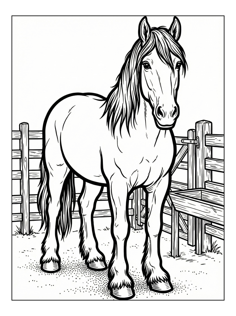 Clydesdale Horse Standing In Paddock