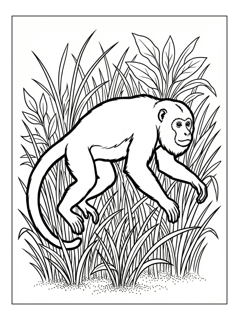 Howler Monkey Jumping In Tall Grass