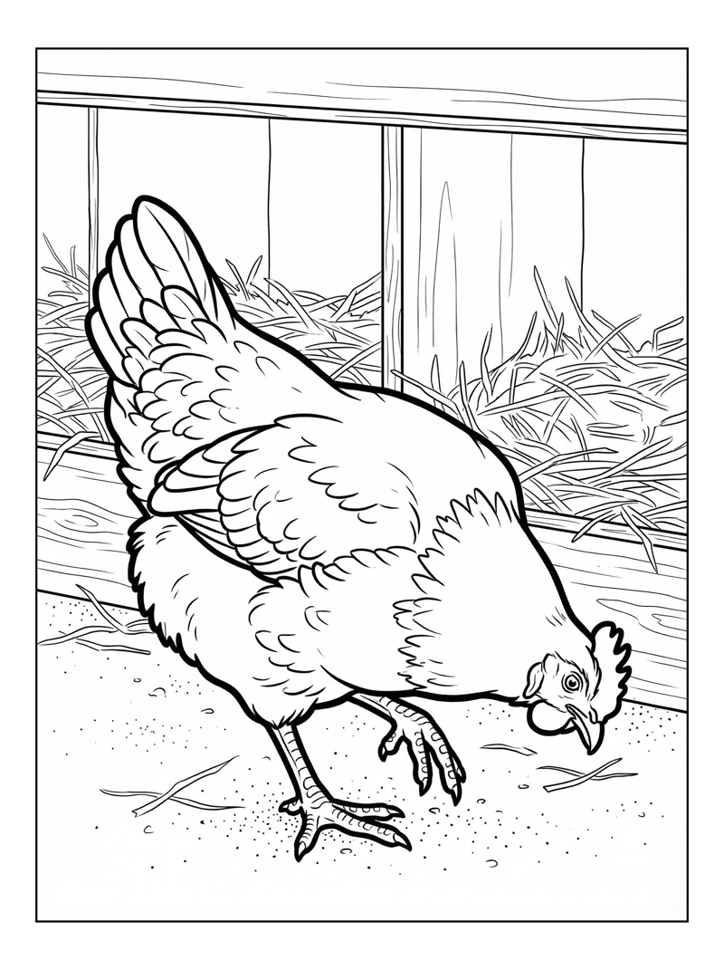 Farmyard Chicken Scratching By Nesting Box