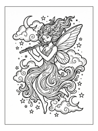 Water Fairy Playing Flute Among Stars