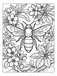 Queen Bee Hovers Among Flowers Branches