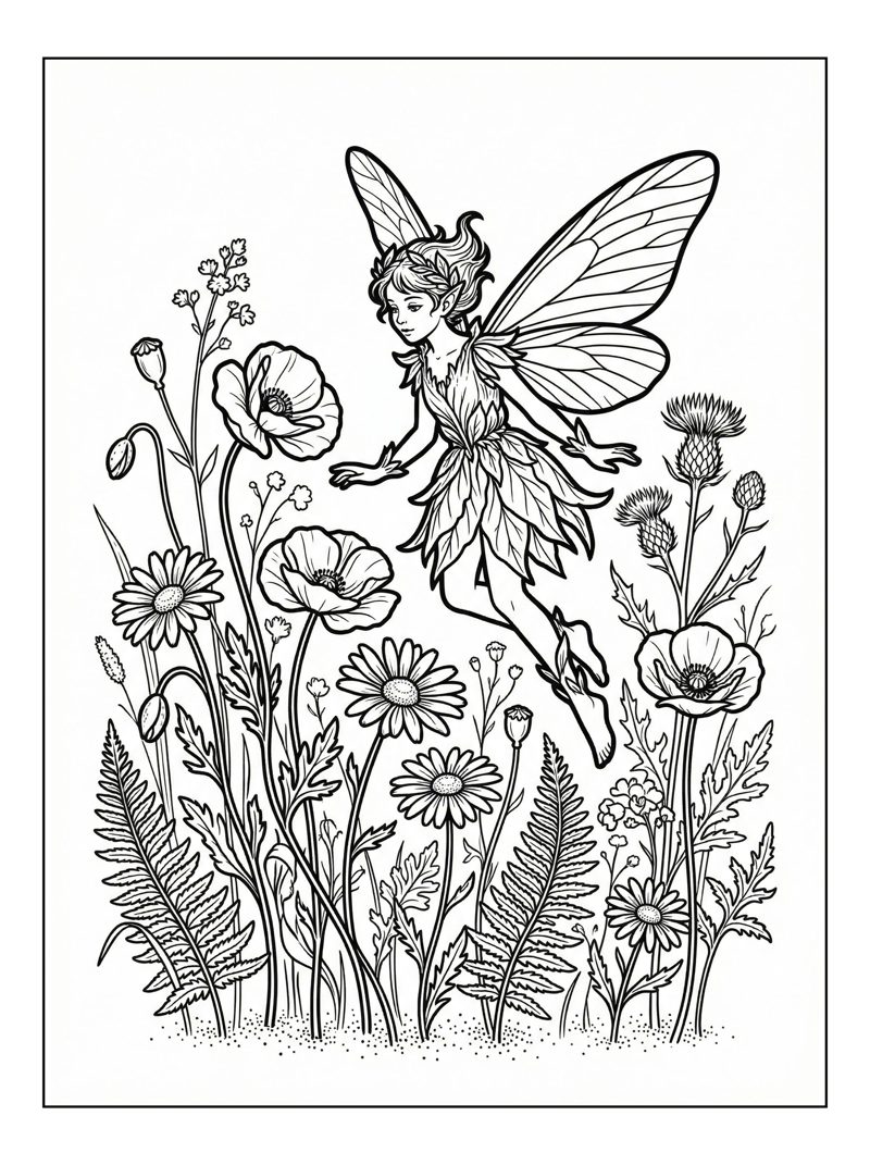 Pixie Flying Among Wildflowers