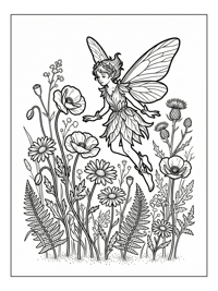 Pixie Flying Among Wildflowers