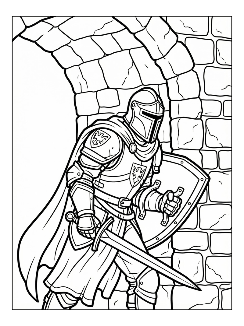 Paladin Knight Guarding Stone Castle Arch