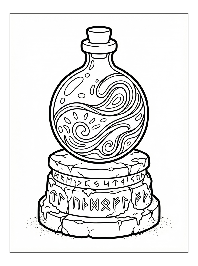 Glowing Potion Bottle On Stone Pedestal