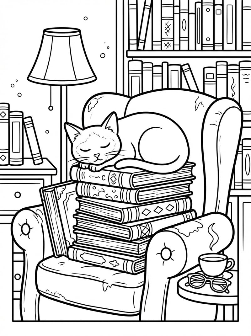 Siamese Cat Napping On Books In A Library