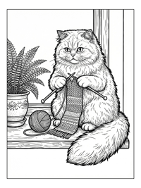 Persian Cat Knitting On Window Sill