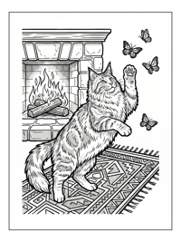 Maine Coon Cat Chasing Butterflies Fireplace