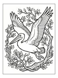 Pelican Flying Through Forest Branches