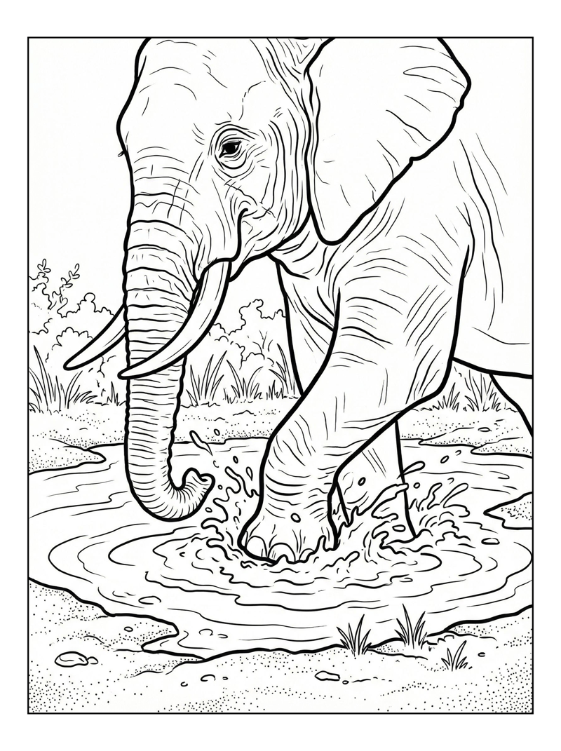 Indian Elephant Splashing In Mud Pit