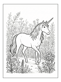 Unicorn Walking In Flower Garden