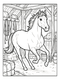 Farm Horse Galloping In Rustic Stable