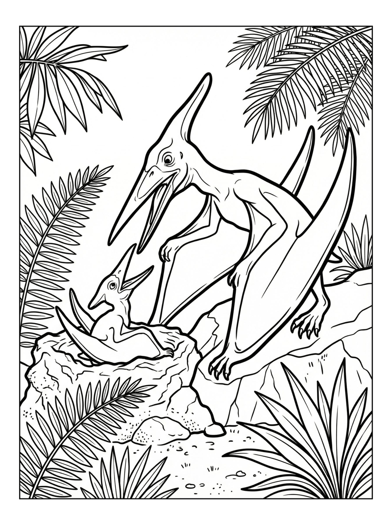 Pterodactyl Mother Feeding Baby In Nest