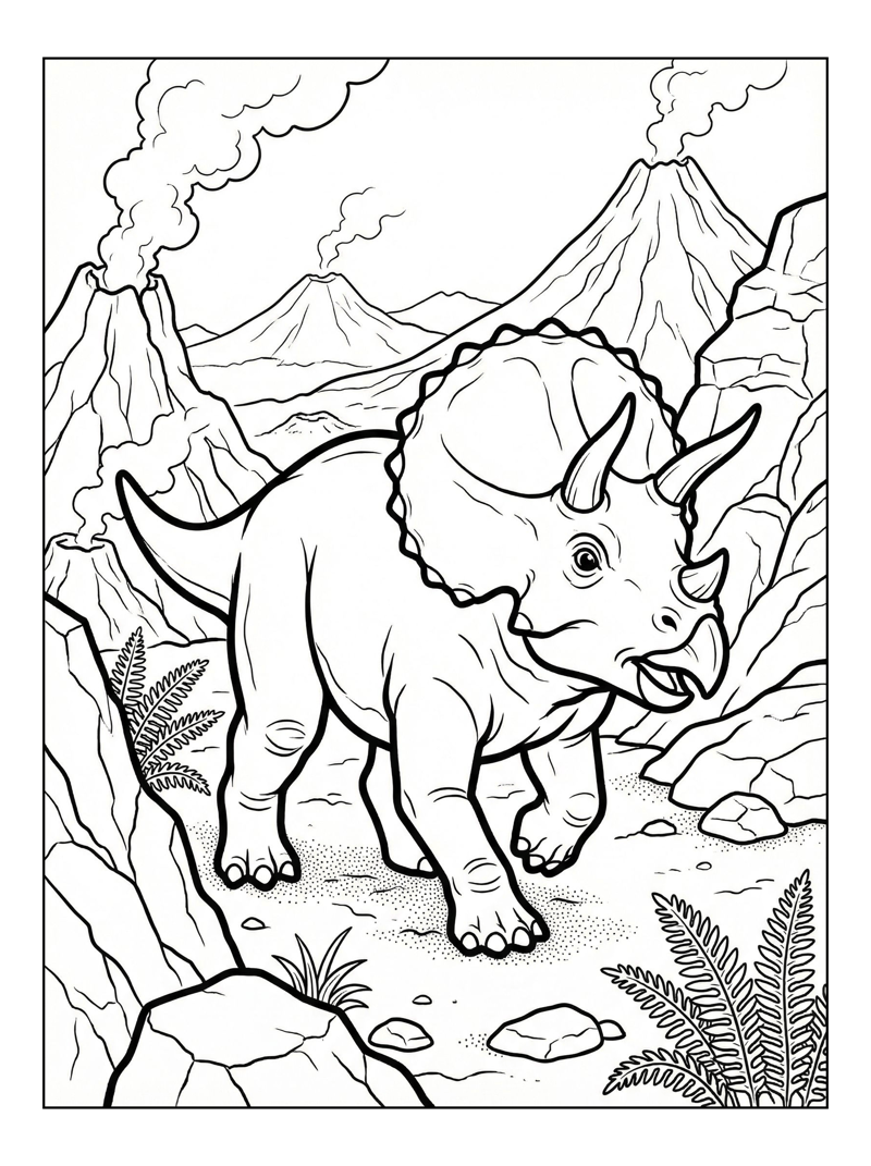 Triceratops Running Volcanic Landscape