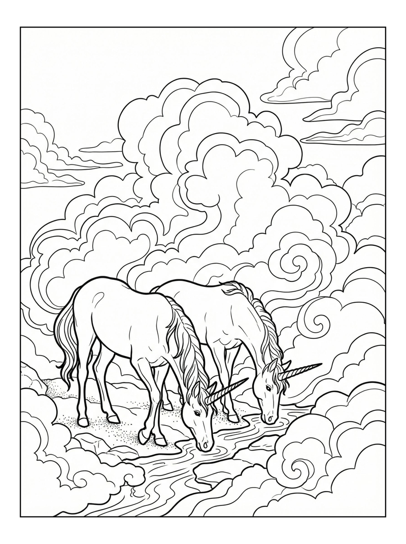 Twin Unicorns Drinking In Cloud Kingdom
