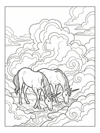 Twin Unicorns Drinking In Cloud Kingdom