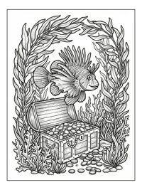 Lionfish Swims Over Treasure Chest