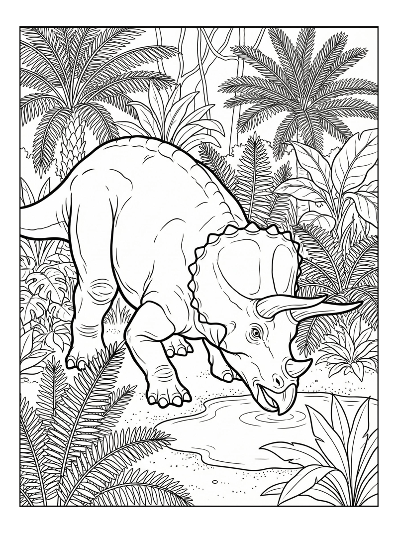 Triceratops Drinking In Jungle