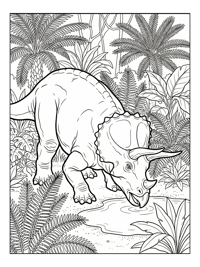 Triceratops Drinking In Jungle