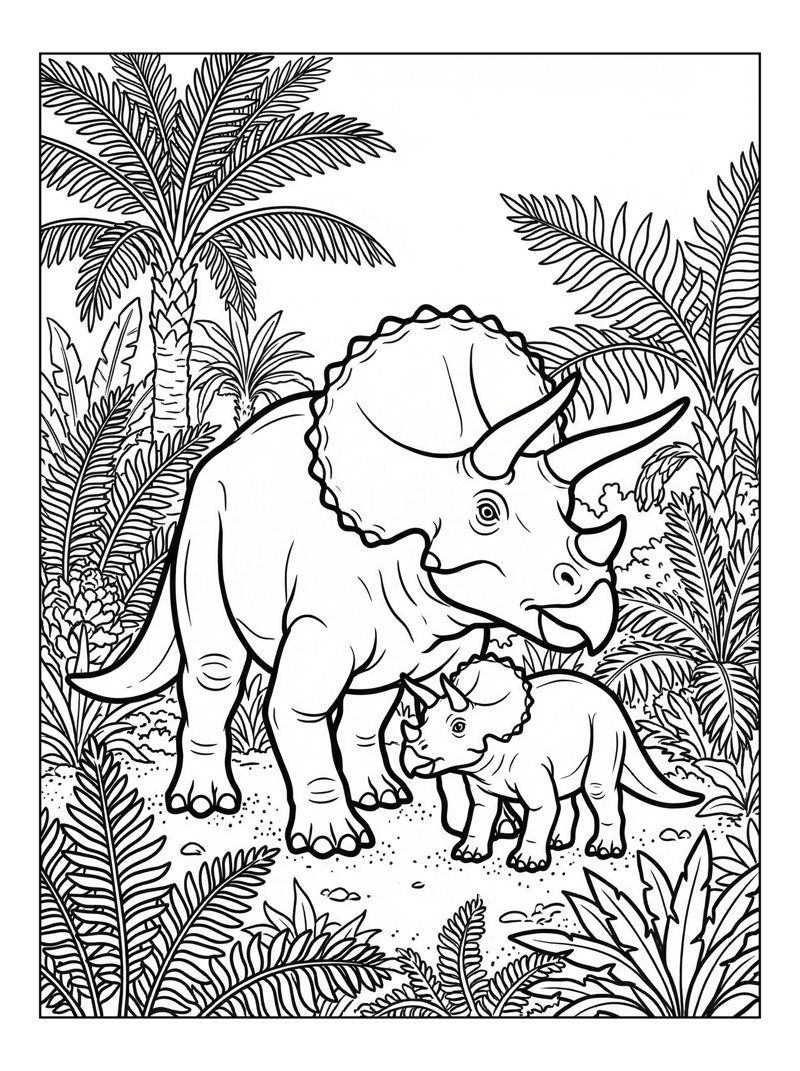 Triceratops Mother Baby In Fern Valley